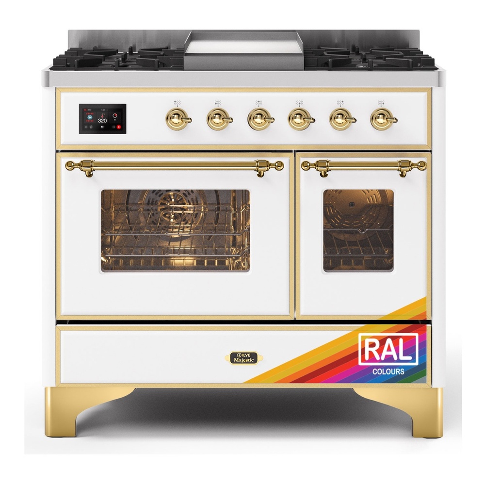 Majestic II 40 UMD10FDNS3RAG Freestanding Dual Fuel Range with 6 Sealed Burners with Griddle Double Oven with Triple Glass Door with Brass knobs UMD10FDNS3RAG