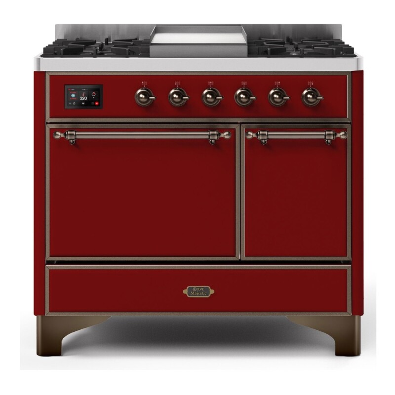 Majestic II Series 40 inch Freestanding Dual Fuel Range with Natural Gas, 6 Sealed Brass Burners, Double Ovens, 3.82 cu. ft. Total Oven Capacity, Griddle, Convection Oven, Continuous Grates, 