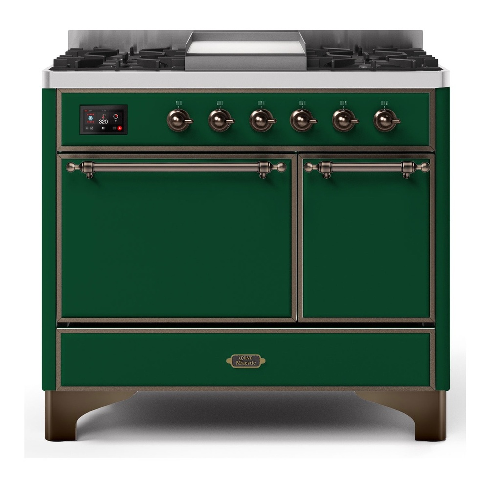 Majestic II Series 40 inch Freestanding Dual Fuel Range with Natural Gas, 6 Sealed Brass Burners, Double Ovens, 3.82 cu. ft. Total Oven Capacity, Griddle, Convection Oven, Continuous Grates, 