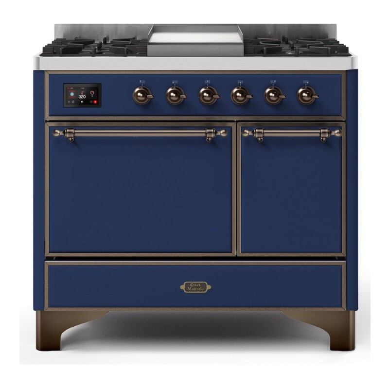 Majestic II Series 40 inch Freestanding Dual Fuel Range with Natural Gas, 6 Sealed Brass Burners, Double Ovens, 3.82 cu. ft. Total Oven Capacity, Griddle, Convection Oven, Continuous Grates, 