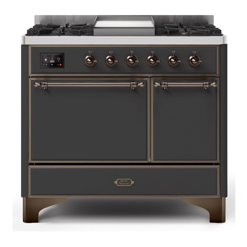 Majestic II Series 40 inch Freestanding Dual Fuel Range with Natural Gas, 6 Sealed Brass Burners, Double Ovens, 3.82 cu. ft. Total Oven Capacity, Griddle, Convection Oven, Continuous Grates, 