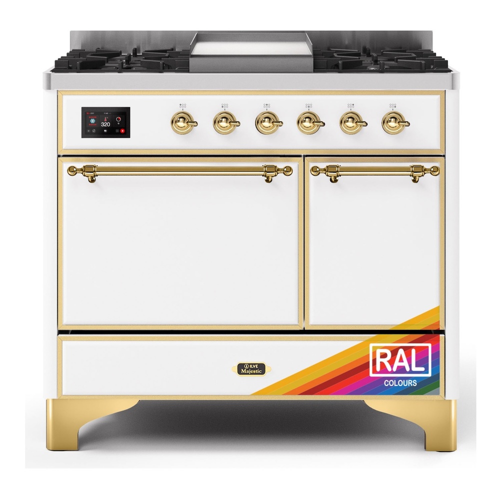 Majestic II 40 UMD10FDQNS3RAG Freestanding Dual Fuel Range with 6 Sealed Burners with Griddle Double Oven with Solid Door with Brass knobs UMD10FDQNS3RAGLP