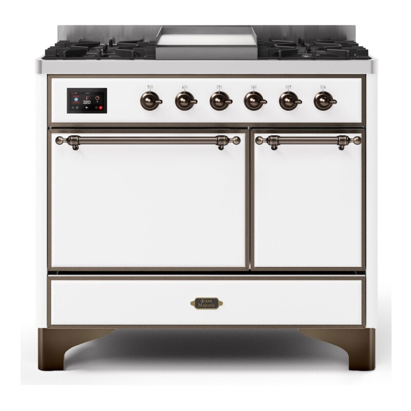 Majestic II Series 40 inch Freestanding Dual Fuel Range with Natural Gas, 6 Sealed Brass Burners, Double Ovens, 3.82 cu. ft. Total Oven Capacity, Griddle, Convection Oven, Continuous Grates, 