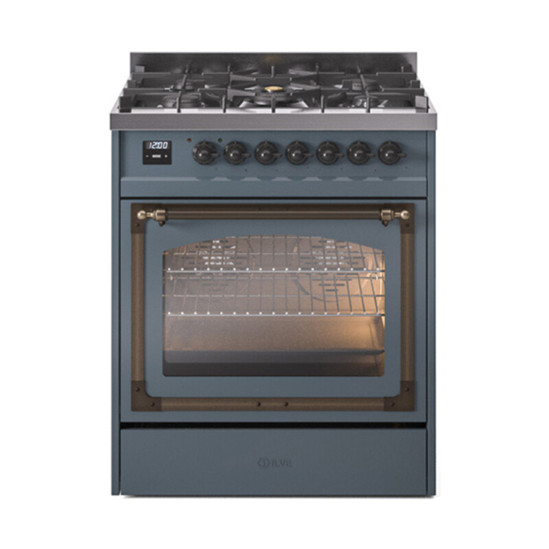 Nostalgie II Noblesse 30″ Dual Fuel Range  (Natural Gas, Triple Glass Door, Blue Grey, Burnished) UN30NMPBGB