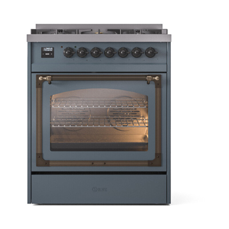 Nostalgie II Noblesse 30″ Dual Fuel Range  (Natural Gas, Triple Glass Door, Blue Grey, Burnished) UN30NMPBGB