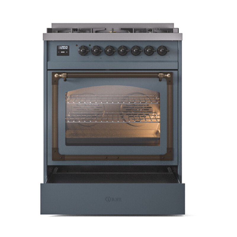 Nostalgie II Noblesse 30″ Dual Fuel Range  (Natural Gas, Triple Glass Door, Blue Grey, Burnished) UN30NMPBGB