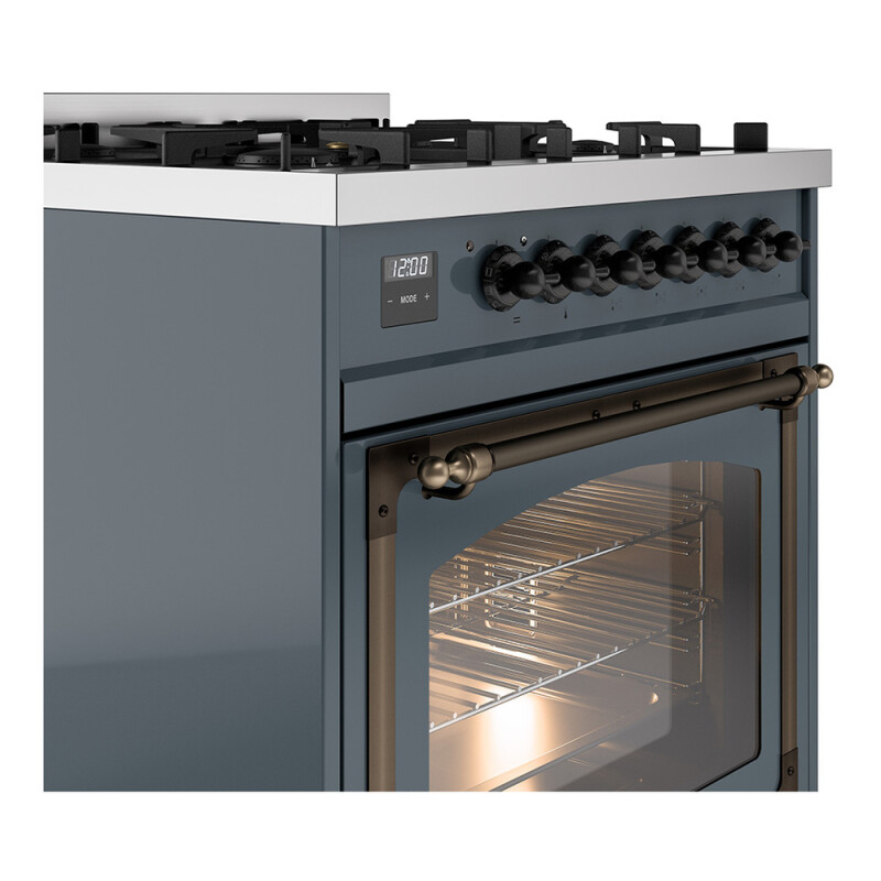 Nostalgie II Noblesse 30″ Dual Fuel Range  (Natural Gas, Triple Glass Door, Blue Grey, Burnished) UN30NMPBGB