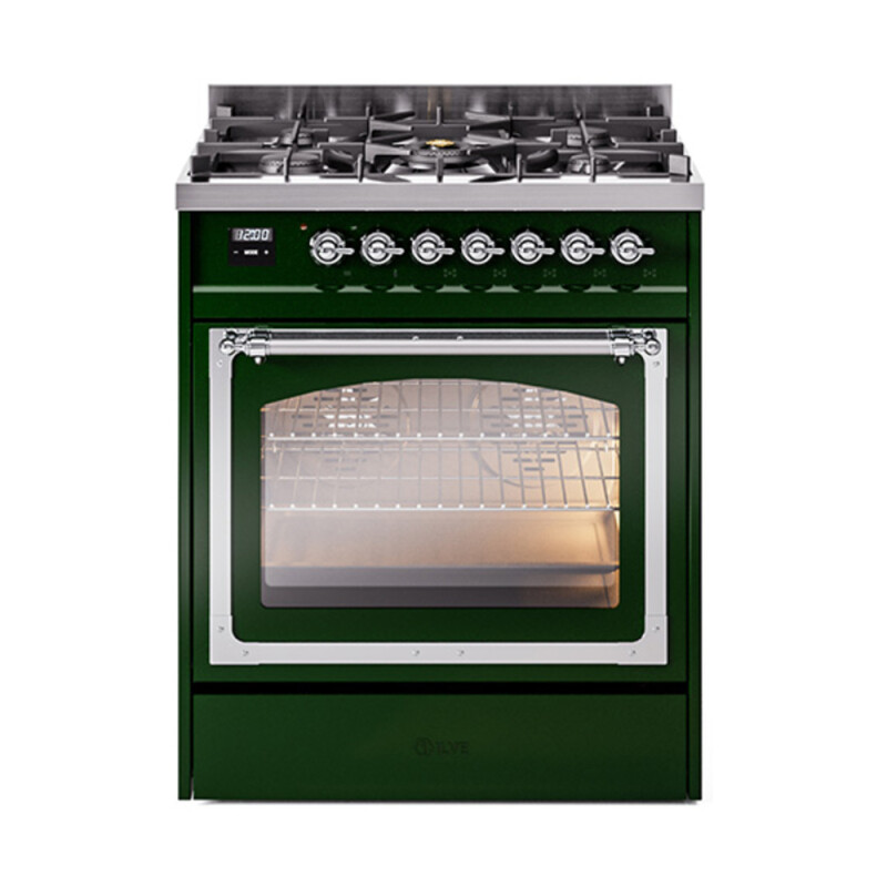 Nostalgie II Noblesse 30″ Dual Fuel Range  (Liquid Propane, Triple Glass Door, Emerald Green, Chrome) UN30NMPEGCLP