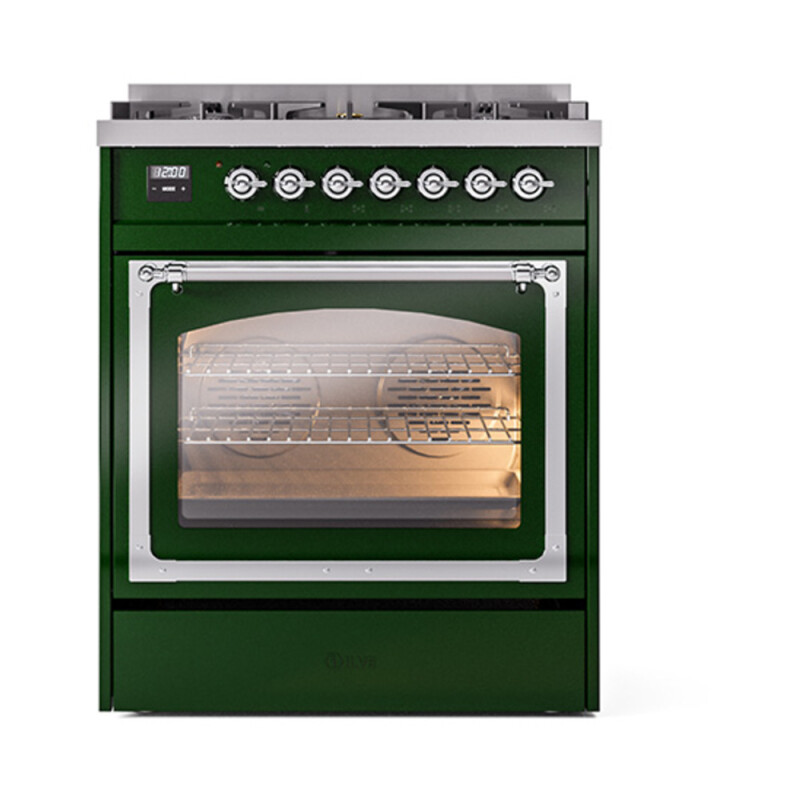 Nostalgie II Noblesse 30″ Dual Fuel Range  (Liquid Propane, Triple Glass Door, Emerald Green, Chrome) UN30NMPEGCLP