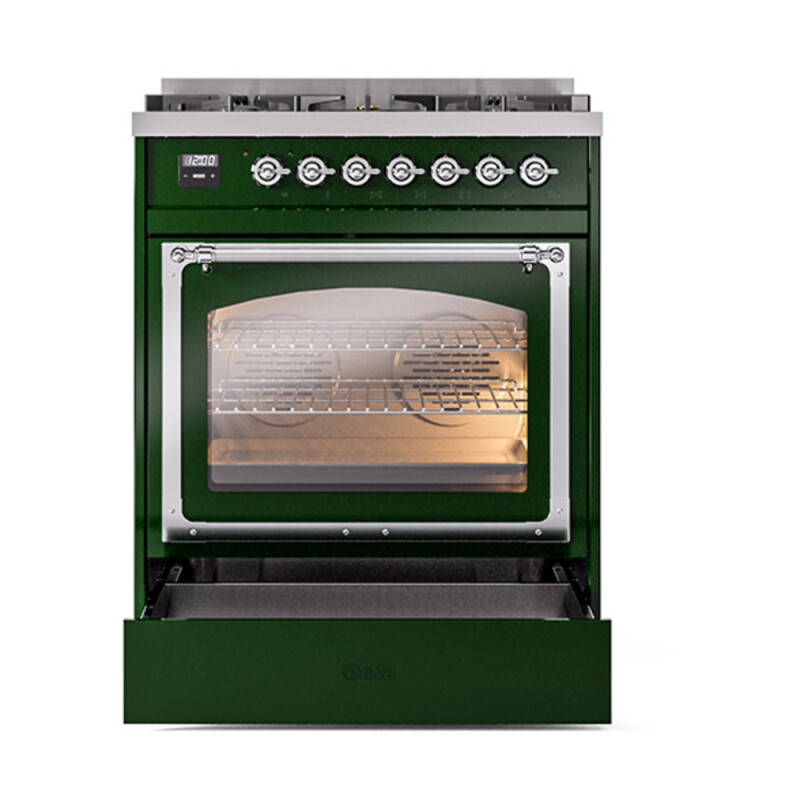 Nostalgie II Noblesse 30″ Dual Fuel Range  (Liquid Propane, Triple Glass Door, Emerald Green, Chrome) UN30NMPEGCLP