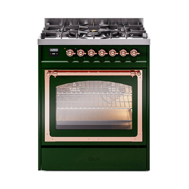 Nostalgie II Noblesse 30″ Dual Fuel Range  (Natural Gas, Triple Glass Door, Emerald Green, Copper) UN30NMPEGP