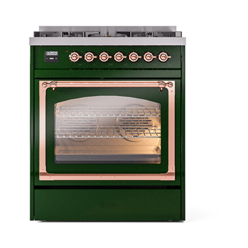 Nostalgie II Noblesse 30″ Dual Fuel Range  (Natural Gas, Triple Glass Door, Emerald Green, Copper) UN30NMPEGP