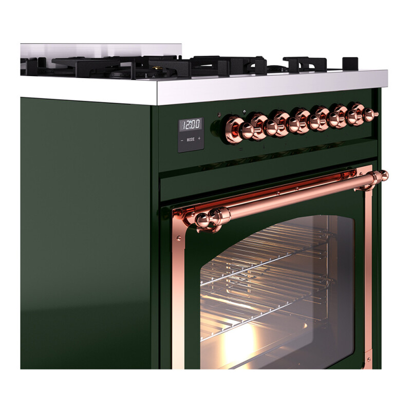 Nostalgie II Noblesse 30″ Dual Fuel Range  (Natural Gas, Triple Glass Door, Emerald Green, Copper) UN30NMPEGP