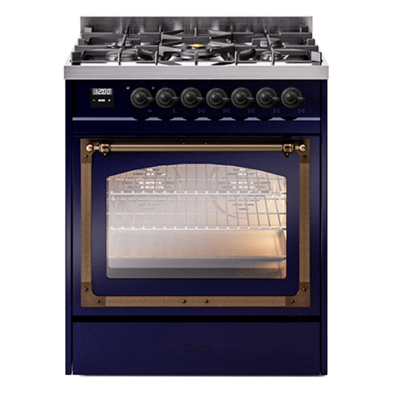 Nostalgie II Noblesse 30″ Dual Fuel Range  (Natural Gas, Triple Glass Door, Midnight Blue, Burnished) UN30NMPMBB