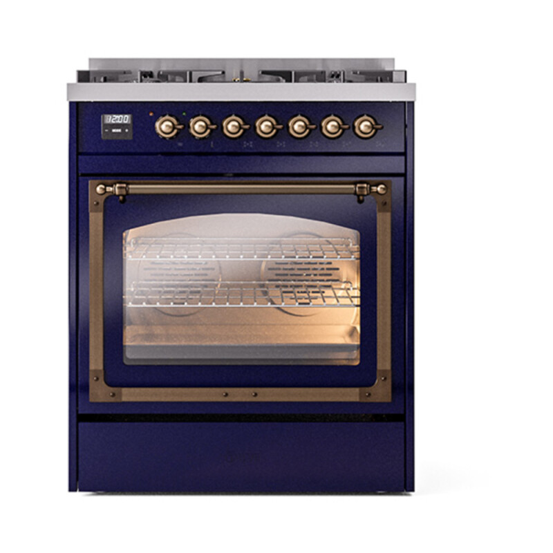 Nostalgie II Noblesse 30″ Dual Fuel Range  (Natural Gas, Triple Glass Door, Midnight Blue, Burnished) UN30NMPMBB