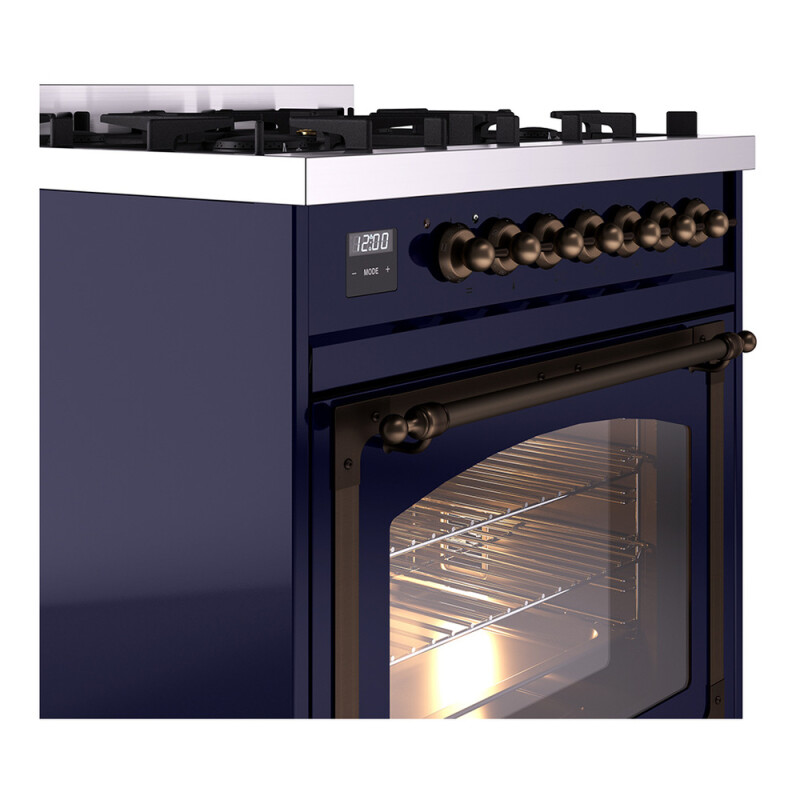Nostalgie II Noblesse 30″ Dual Fuel Range  (Natural Gas, Triple Glass Door, Midnight Blue, Burnished) UN30NMPMBB
