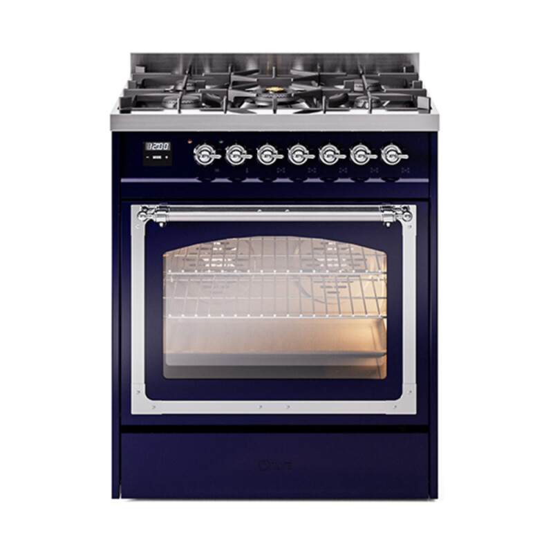 Nostalgie II Noblesse 30″ Dual Fuel Range  (Natural Gas, Triple Glass Door, Midnight Blue, Chrome) UN30NMPMBC