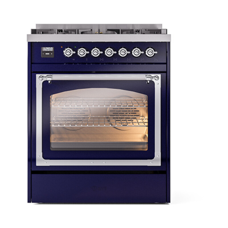 Nostalgie II Noblesse 30″ Dual Fuel Range  (Natural Gas, Triple Glass Door, Midnight Blue, Chrome) UN30NMPMBC