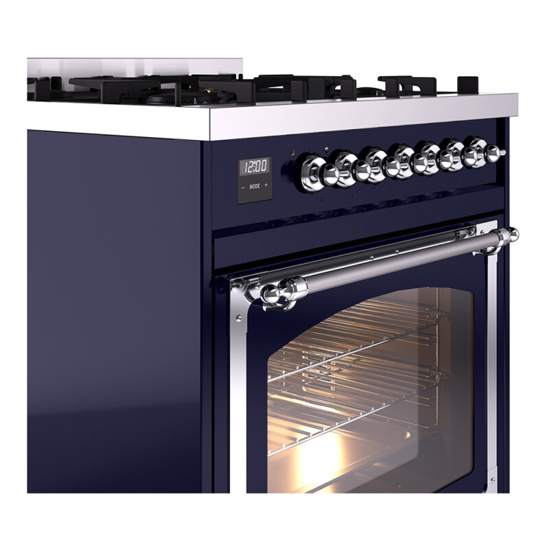 Nostalgie II Noblesse 30″ Dual Fuel Range  (Natural Gas, Triple Glass Door, Midnight Blue, Chrome) UN30NMPMBC