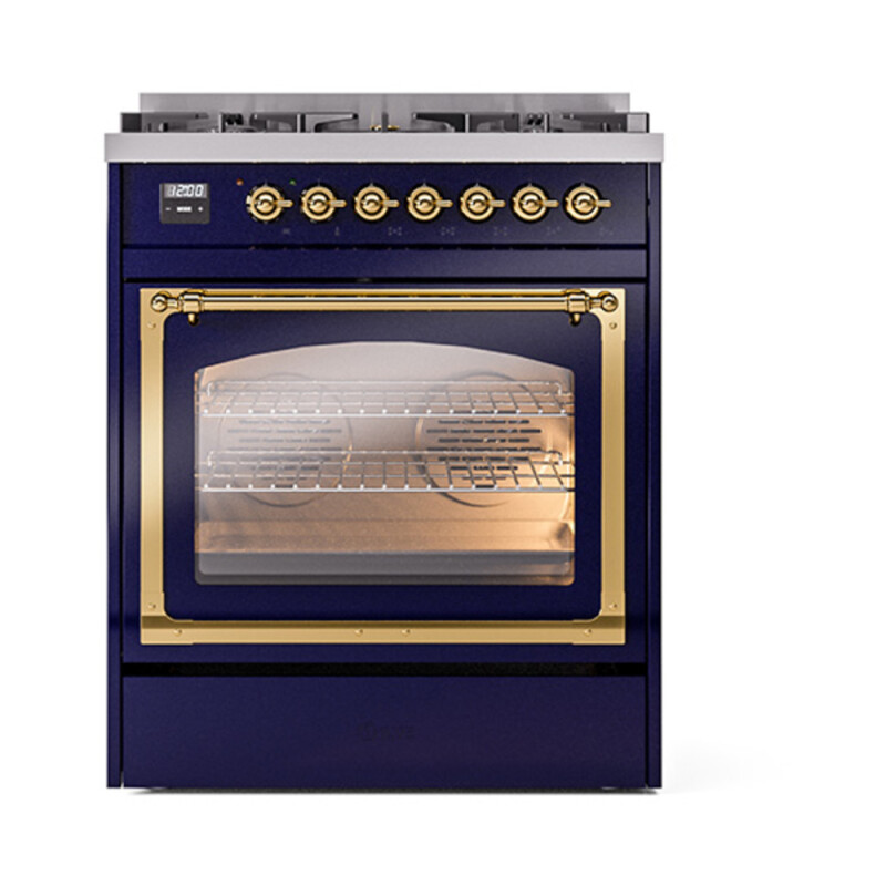 Nostalgie II Noblesse 30″ Dual Fuel Range  (Natural Gas, Triple Glass Door, Midnight Blue, Brass) UN30NMPMBG