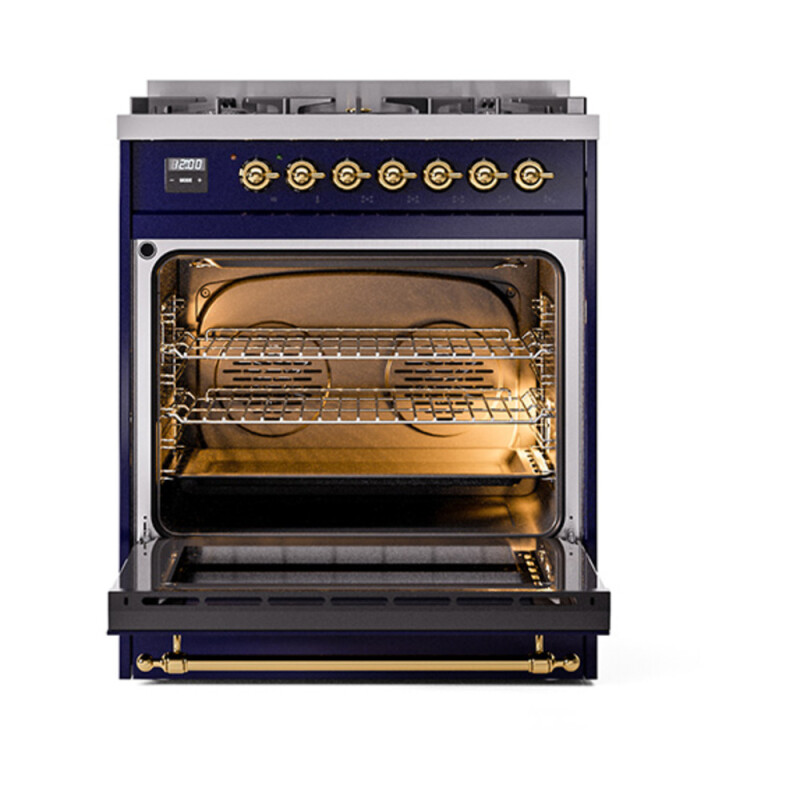 Nostalgie II Noblesse 30″ Dual Fuel Range  (Natural Gas, Triple Glass Door, Midnight Blue, Brass) UN30NMPMBG