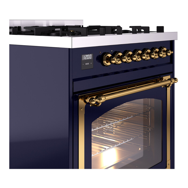 Nostalgie II Noblesse 30″ Dual Fuel Range  (Natural Gas, Triple Glass Door, Midnight Blue, Brass) UN30NMPMBG