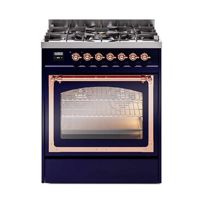 Nostalgie II Noblesse 30″ Dual Fuel Range (Natural Gas, Triple Glass Door, Midnight Blue, Copper) UN30NMPMBP
