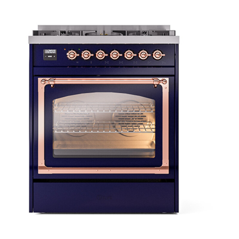 Nostalgie II Noblesse 30″ Dual Fuel Range (Natural Gas, Triple Glass Door, Midnight Blue, Copper) UN30NMPMBP