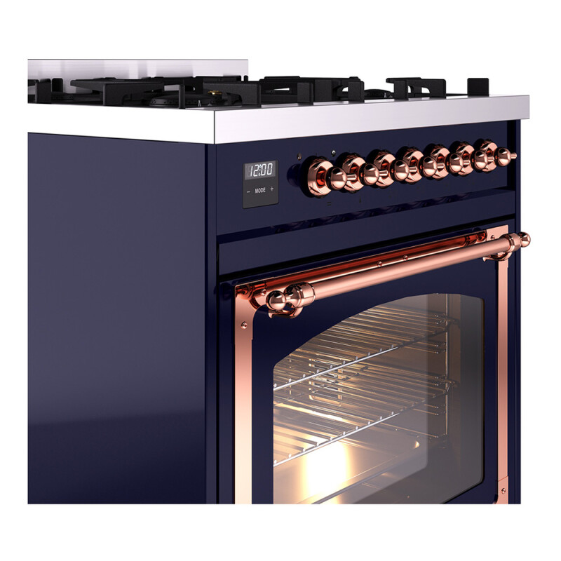 Nostalgie II Noblesse 30″ Dual Fuel Range (Natural Gas, Triple Glass Door, Midnight Blue, Copper) UN30NMPMBP