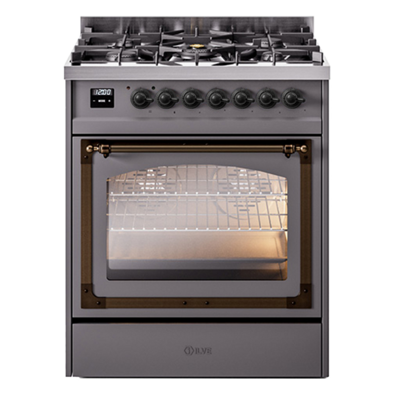 Nostalgie II Noblesse 30″ Dual Fuel Range  (Natural Gas, Triple Glass Door, Graphite Matte, Burnished) UN30NMPMGB