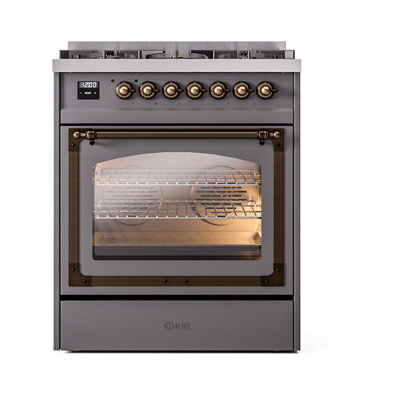 Nostalgie II Noblesse 30″ Dual Fuel Range  (Natural Gas, Triple Glass Door, Graphite Matte, Burnished) UN30NMPMGB