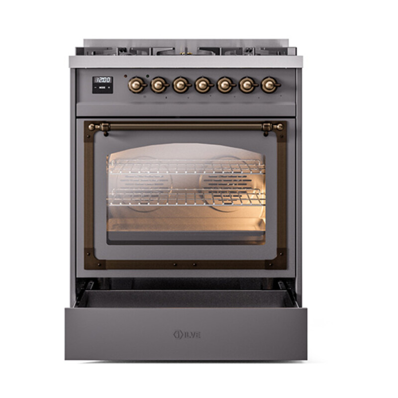 Nostalgie II Noblesse 30″ Dual Fuel Range  (Natural Gas, Triple Glass Door, Graphite Matte, Burnished) UN30NMPMGB