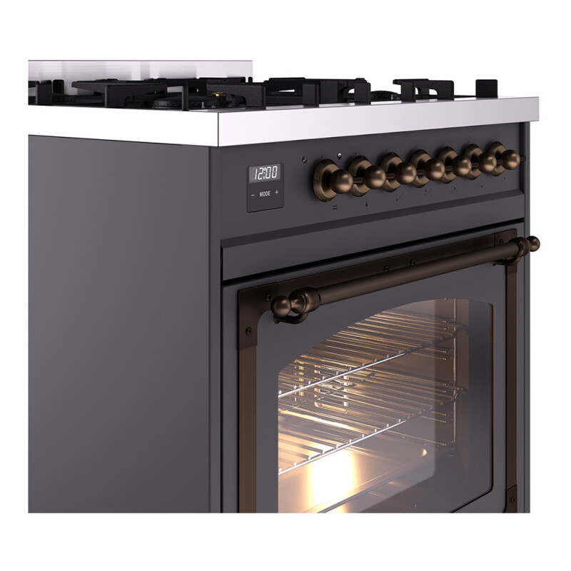 Nostalgie II Noblesse 30″ Dual Fuel Range  (Natural Gas, Triple Glass Door, Graphite Matte, Burnished) UN30NMPMGB