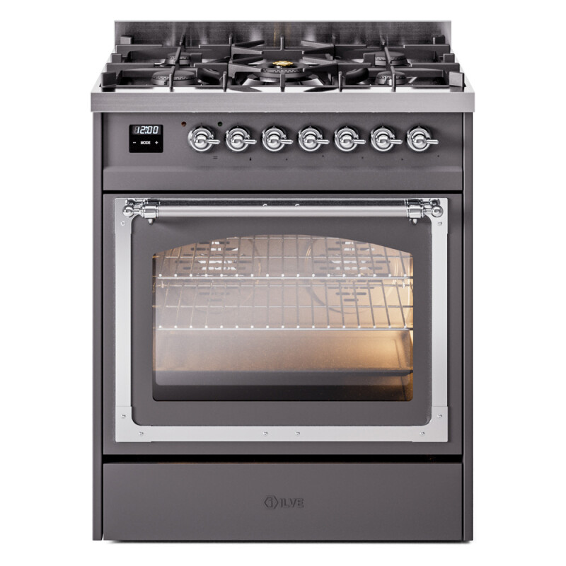 Nostalgie II Noblesse 30″ Dual Fuel Range  (Natural Gas, Triple Glass Door, Graphite Matte, Chrome) UN30NMPMGC