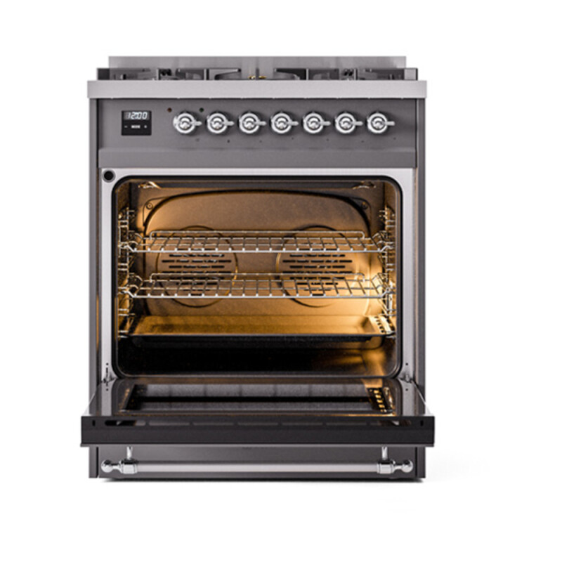 Nostalgie II Noblesse 30″ Dual Fuel Range  (Natural Gas, Triple Glass Door, Graphite Matte, Chrome) UN30NMPMGC