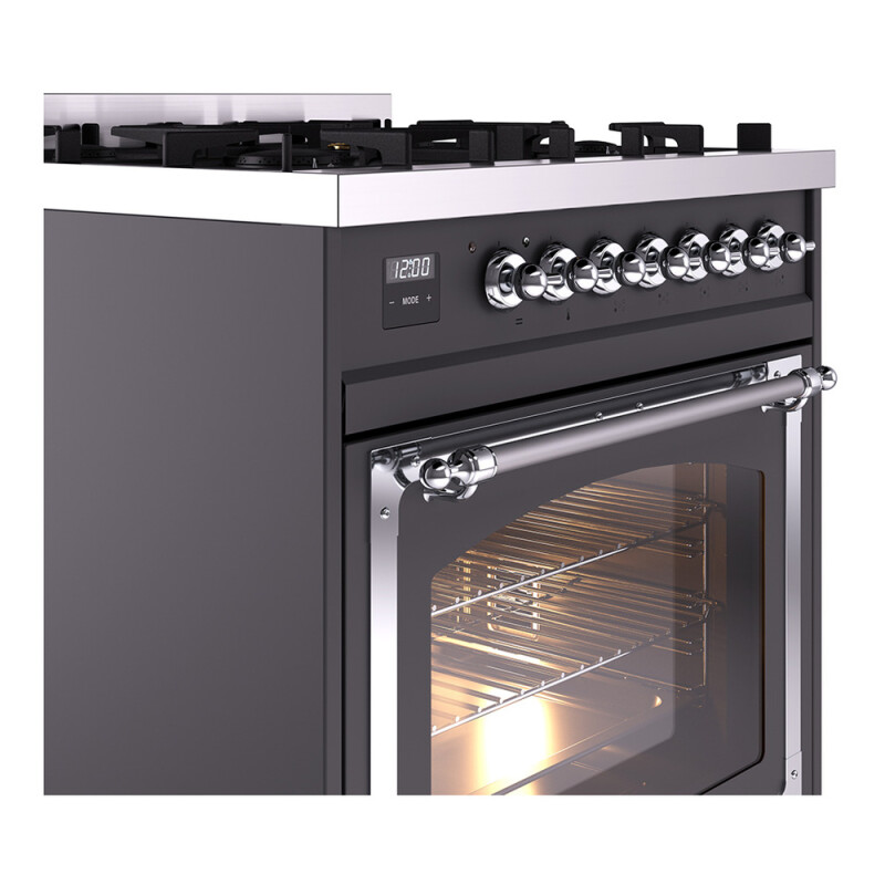 Nostalgie II Noblesse 30″ Dual Fuel Range  (Natural Gas, Triple Glass Door, Graphite Matte, Chrome) UN30NMPMGC