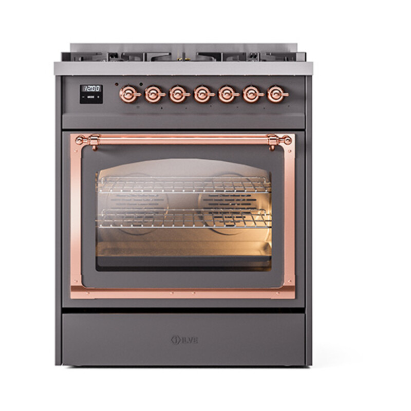 Nostalgie II Noblesse 30″ Dual Fuel Range  (Natural Gas, Triple Glass Door, Graphite Matte, Copper) UN30NMPMGP