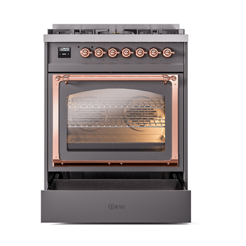 Nostalgie II Noblesse 30″ Dual Fuel Range  (Natural Gas, Triple Glass Door, Graphite Matte, Copper) UN30NMPMGP