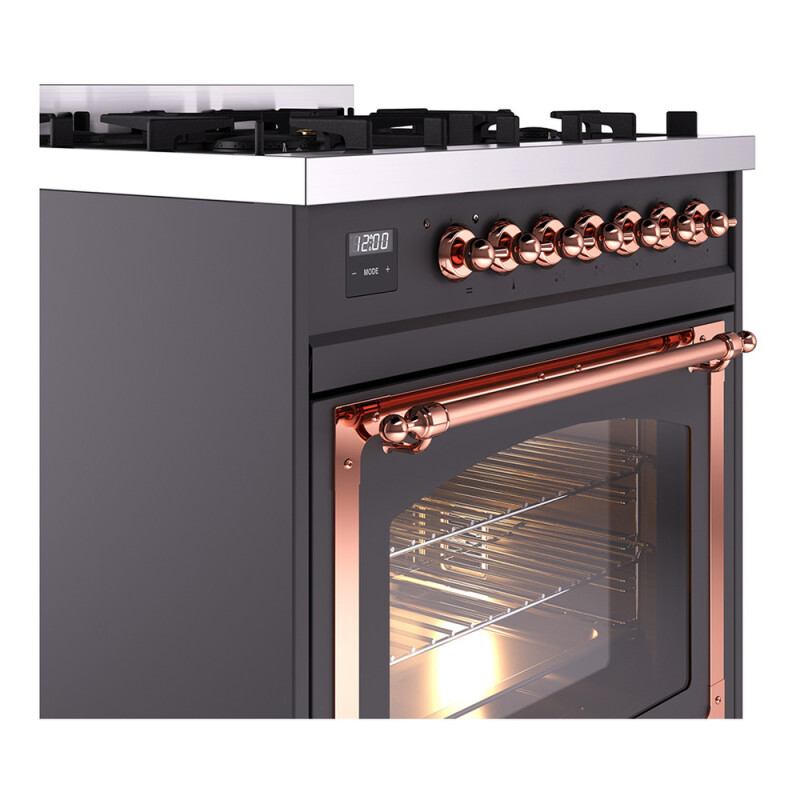 Nostalgie II Noblesse 30″ Dual Fuel Range  (Natural Gas, Triple Glass Door, Graphite Matte, Copper) UN30NMPMGP