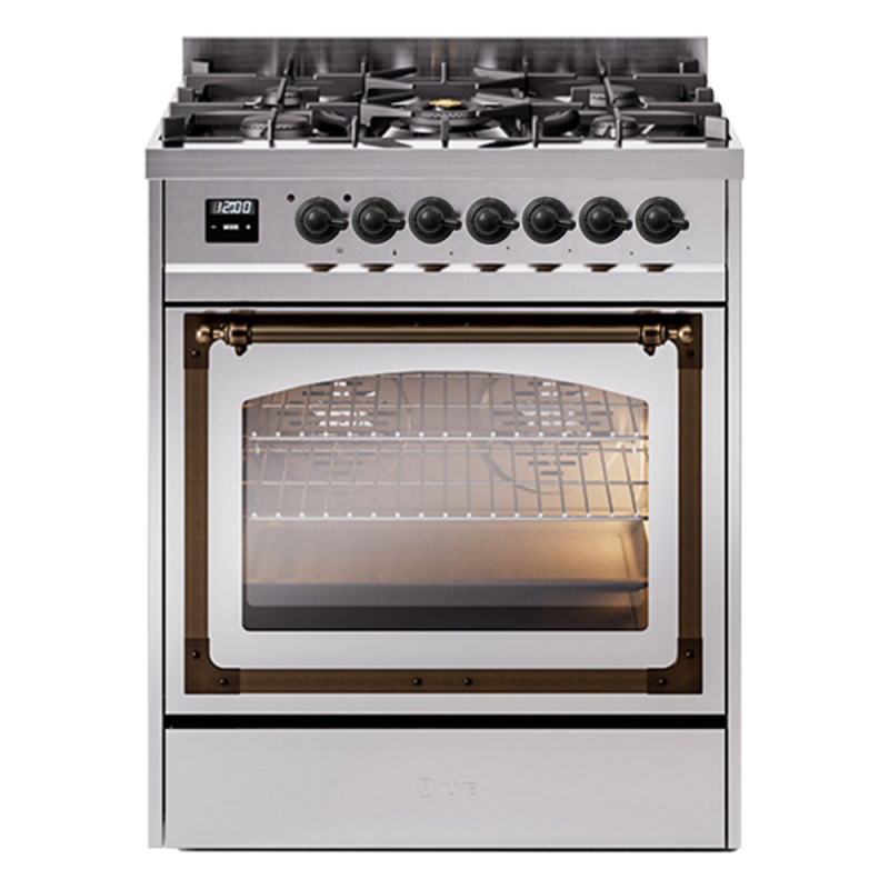 Nostalgie II Noblesse 30″ Dual Fuel Range  (Natural Gas, Triple Glass Door, Stainless Steel, Burnished) UN30NMPSSB
