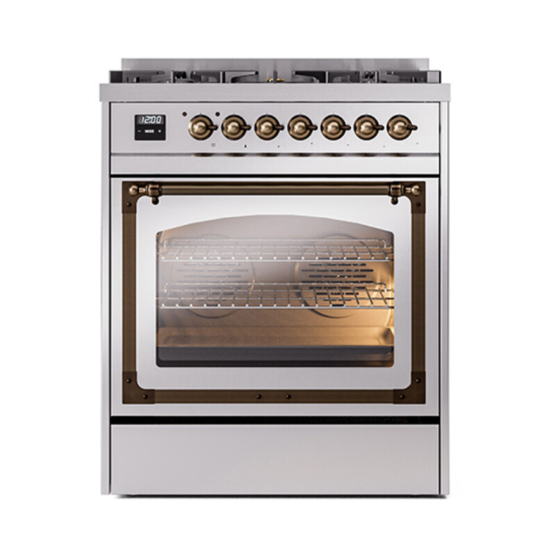 Nostalgie II Noblesse 30″ Dual Fuel Range  (Natural Gas, Triple Glass Door, Stainless Steel, Burnished) UN30NMPSSB