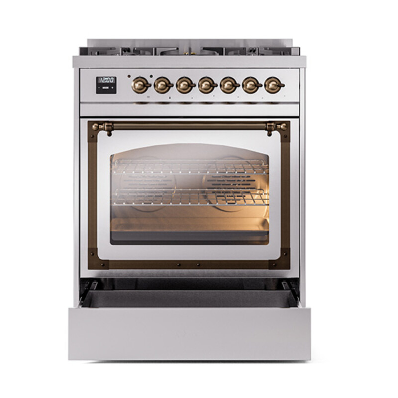 Nostalgie II Noblesse 30″ Dual Fuel Range  (Natural Gas, Triple Glass Door, Stainless Steel, Burnished) UN30NMPSSB