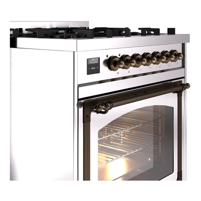 Nostalgie II Noblesse 30″ Dual Fuel Range  (Natural Gas, Triple Glass Door, Stainless Steel, Burnished) UN30NMPSSB