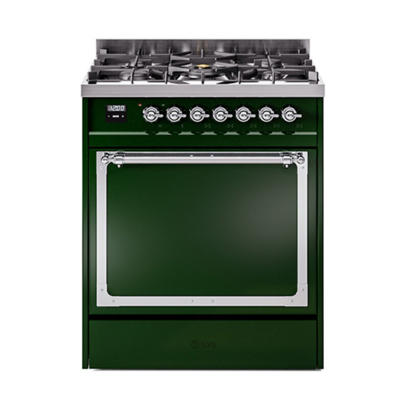 Nostalgie II Noblesse 30″ Dual Fuel Range  (Natural Gas, Solid Door, Emerald Green, Chrome) UN30QNMPEGC