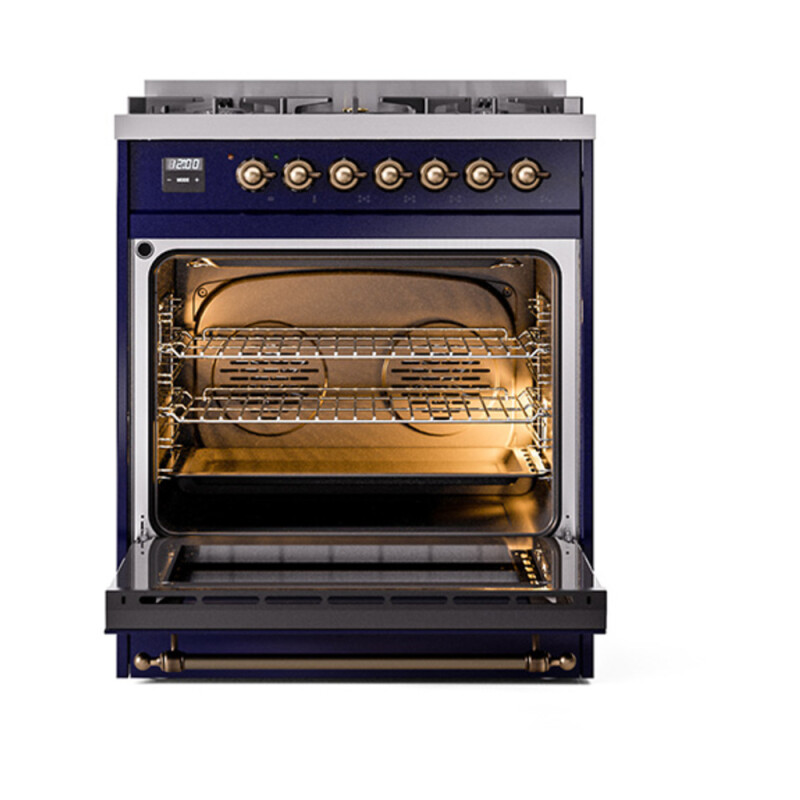 Nostalgie II Noblesse 30″ Dual Fuel Range  (Natural Gas, Solid Door, Midnight Blue, Burnished) UN30QNMPMBB