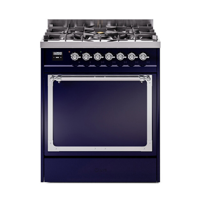Nostalgie II Noblesse 30″ Dual Fuel Range (Natural Gas, Solid Door, Midnight Blue, Chrome) UN30QNMPMBC
