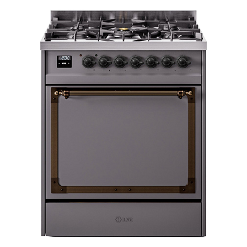 Nostalgie II Noblesse 30″ Dual Fuel Range (Natural Gas, Solid Door, Graphite Matte, Burnished) UN30QNMPMGB
