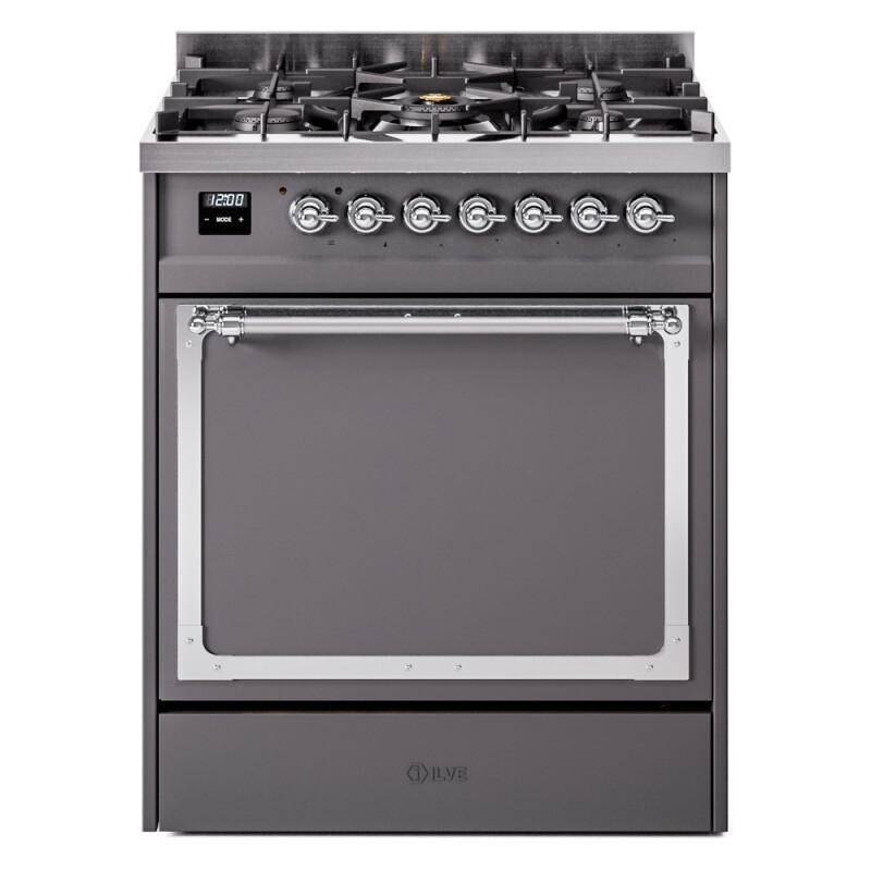 Nostalgie II Noblesse 30″ Dual Fuel Range (Natural Gas, Solid Door, Graphite Matte, Chrome) UN30QNMPMGC