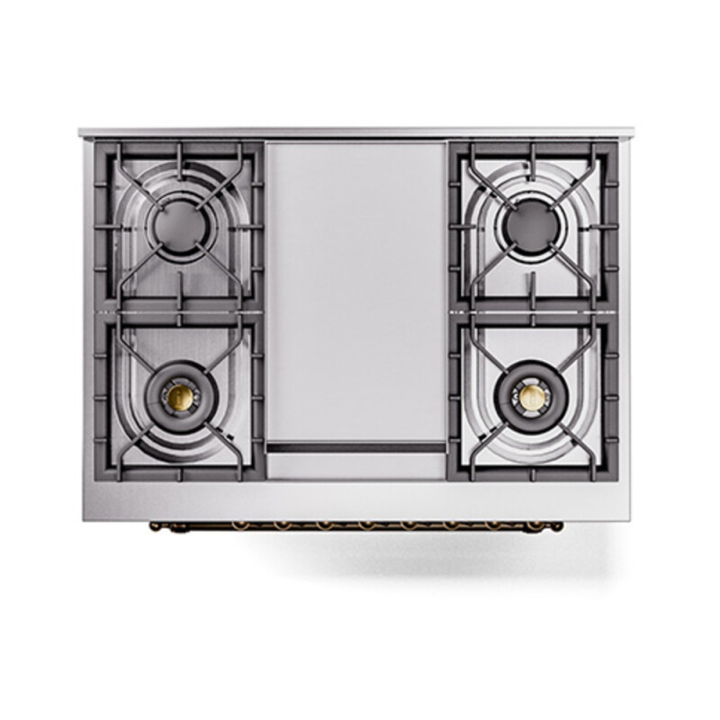 Nostalgie II Noblesse 36″ Dual Fuel Range (Natural Gas, Triple Glass Door, Glossy Black, Burnished) UN36FNMPBKB