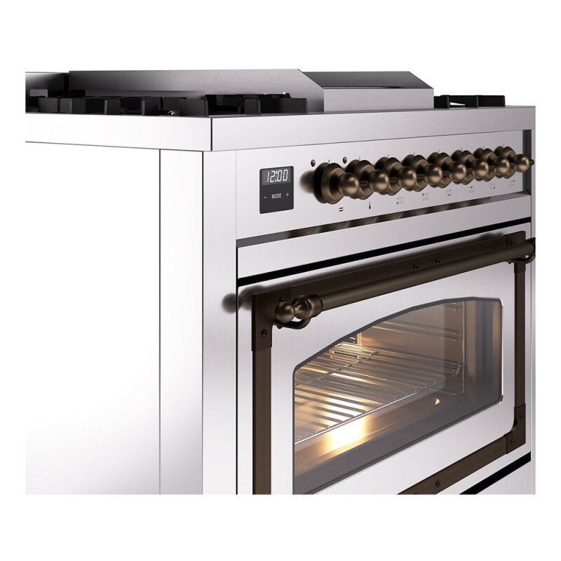 Nostalgie II Noblesse 36″ Dual Fuel Range (Natural Gas, Triple Glass Door, Stainless Steel, Burnished) UN36FNMPSSB